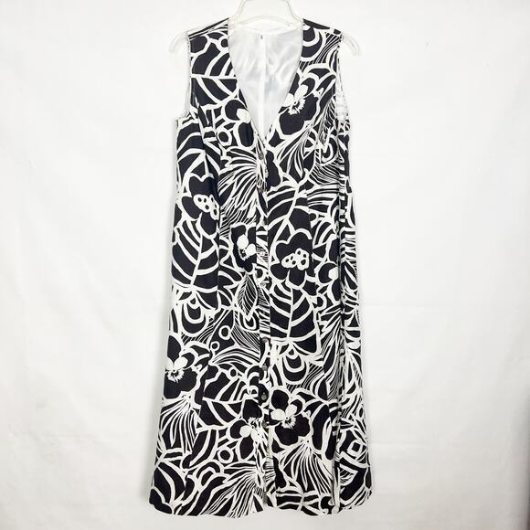 Women's Floral Sleeveless Brown White Midi Button Down Dress Size Medium - Picture 1 of 10